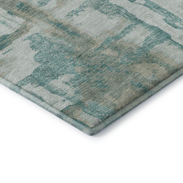 Mayfield Premium Machine Washable Abstract AMF2015 Teal 10 ft. x 14 ft. Area Rug