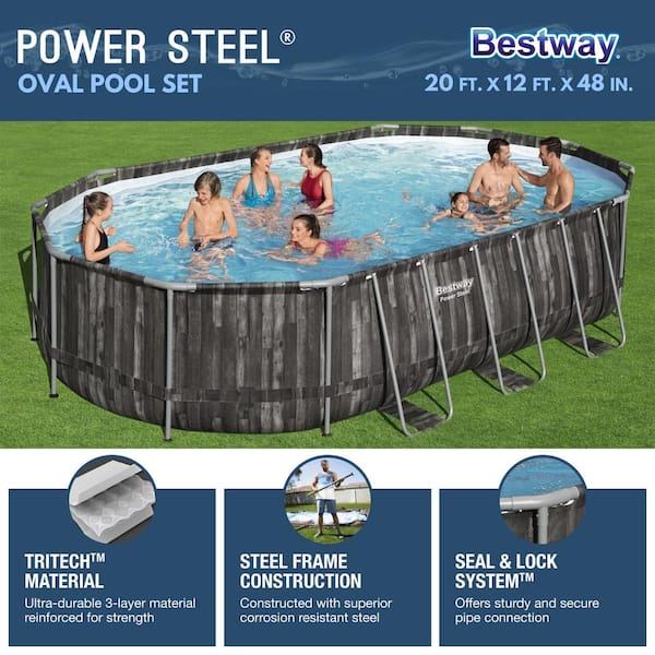 Bestway Power Steel 20' x 12' x 48 Oval Above Ground Swimming Pool Set