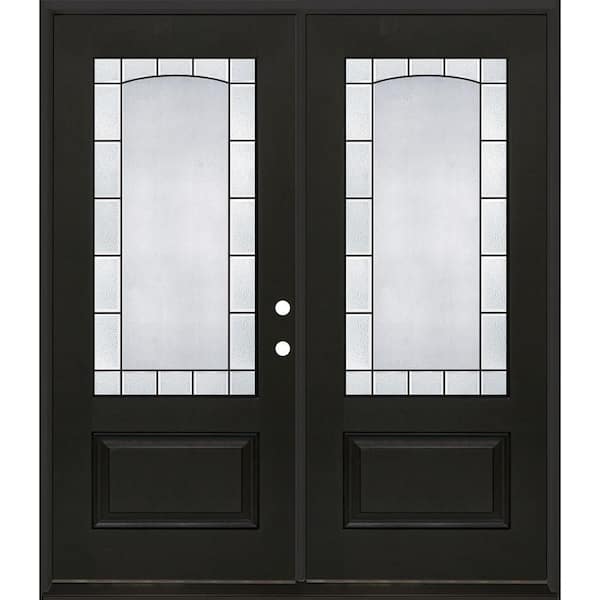 Regency 72 in. x 80 in. 3/4L Empire Decorative Glass LHIS Onyx Fiberglass Double Prehung Front Door with 4-9/16 Jamb