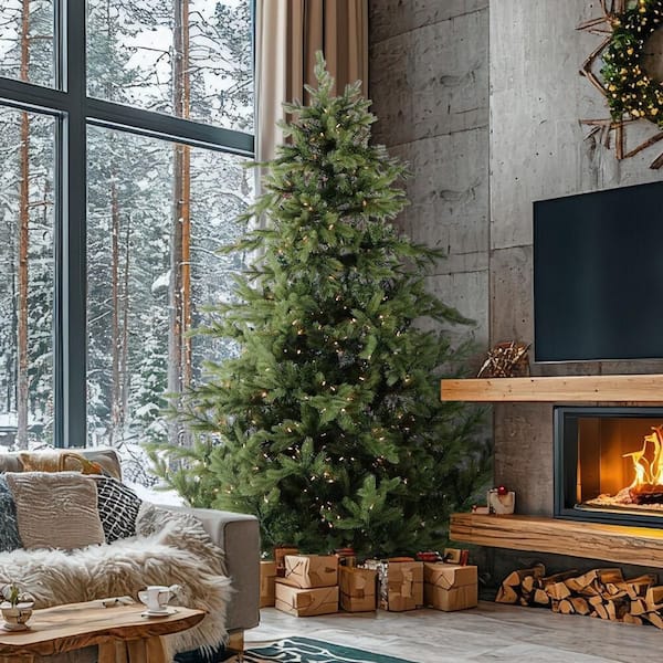 12 ft. Pre-Lit Woodside Pine Artificial Christmas Tree with Clear Smart Lighting and EZ Connect