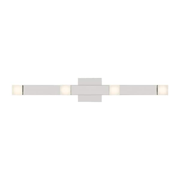 SCOTT LIVING Brander 30.38 in. 4-Light Chrome LED Extra Large Vanity Light Bar with Frosted Acrylic Shades