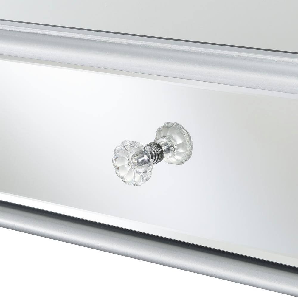 Elegant French Country Mirrored Desk with Silver Accents and Storage