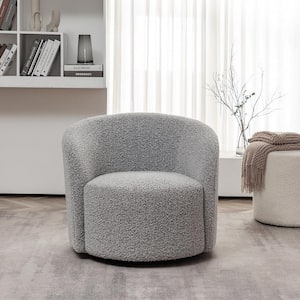 Black and White 34 in. Wide Boucle Upholstered Swivel Barrel Armchair