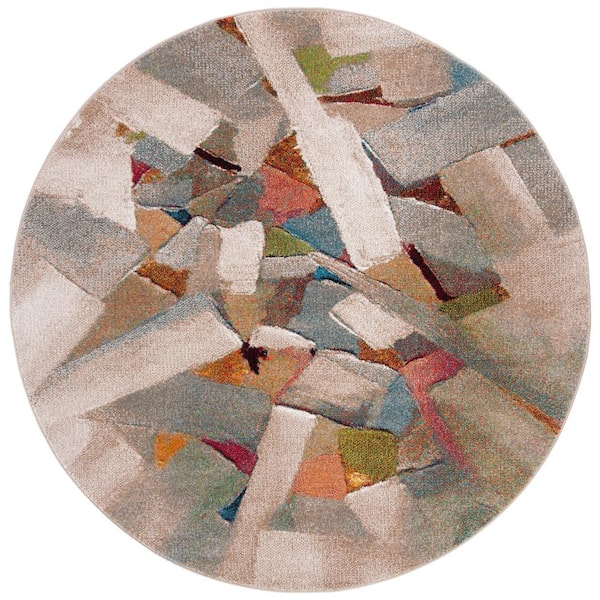 Porcello 5 ft. x 5 ft. Gray/Multi Abstract Round Rug