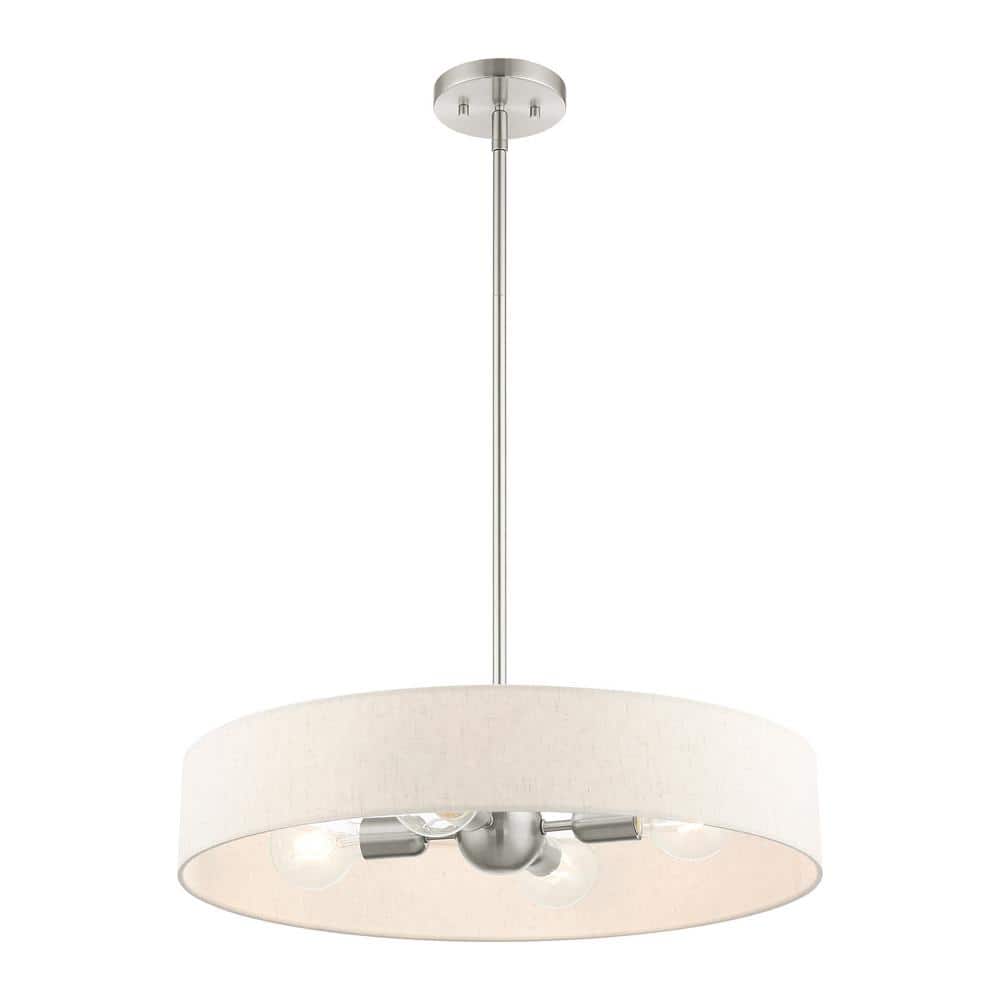 Sophisticated Brushed Nickel 4-Light Drum Pendant with Oatmeal Shade