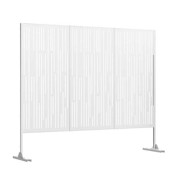 72" Hx47" W White Outdoor Freestanding Metal Privacy Screen Decorative Garden Fence