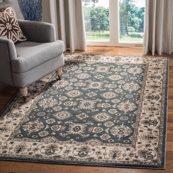 Lyndhurst Teal/Cream 7 ft. x 7 ft. Square Border Area Rug