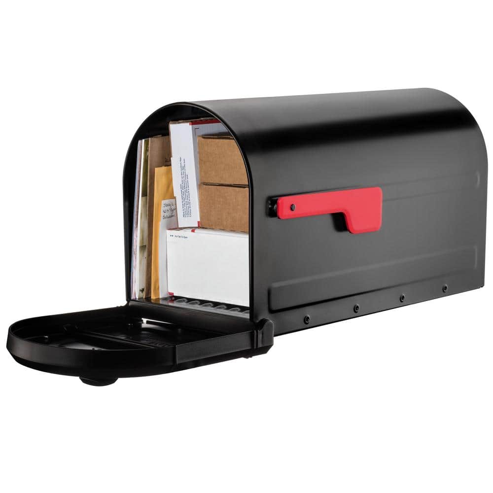 Large Black Aluminum Post Mount Mailbox with Steel Post