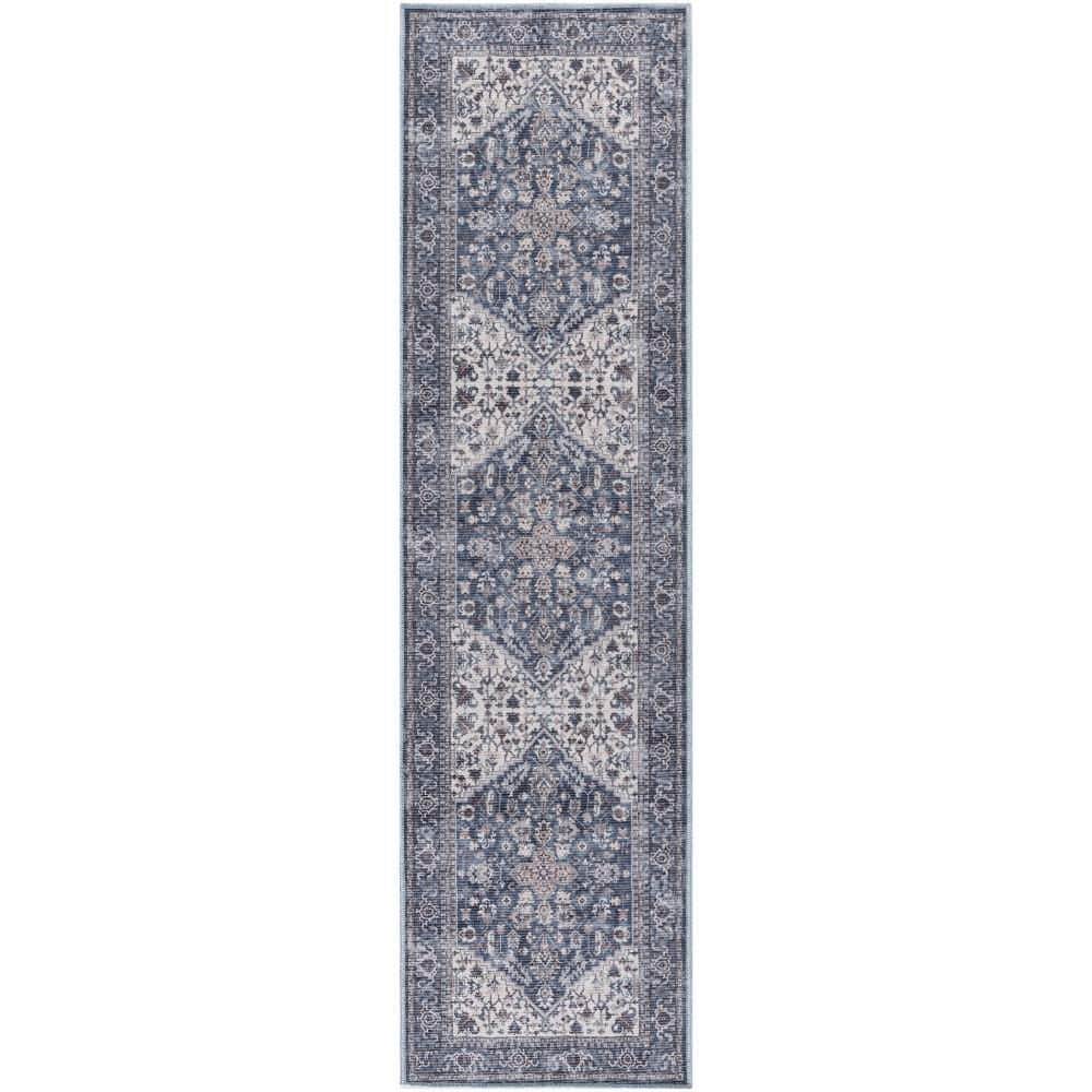 Machine Washable Series 1 Navy Ivory 2 ft. x 10 ft. Distressed Traditional 