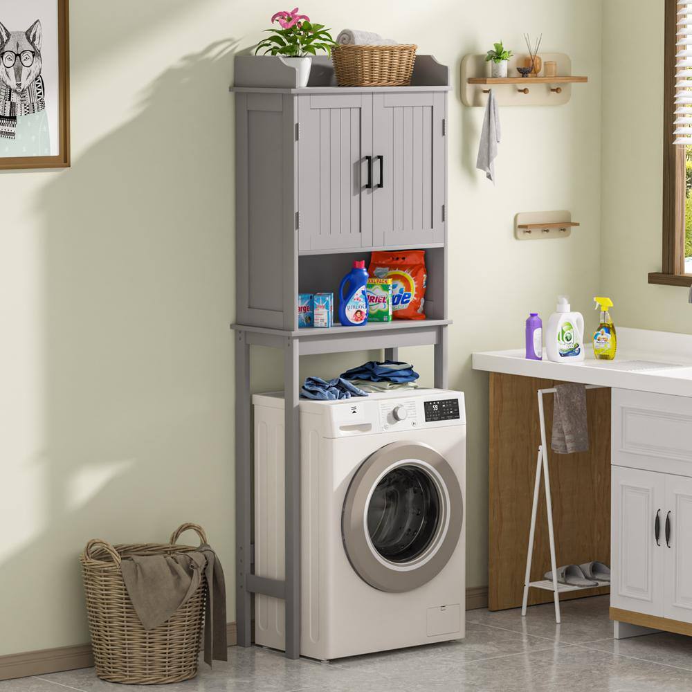 Gray Adjustable Over-the-Toilet Storage Cabinet with Doors