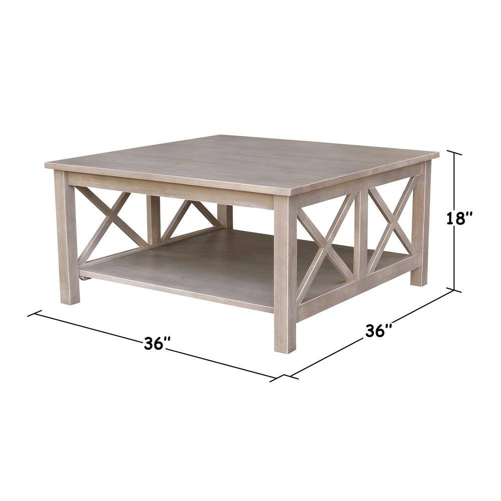 Elegant Transitional 36" Square Wood Coffee Table in Washed Gray