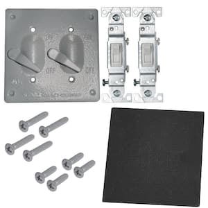 2-Gang Metal Weatherproof Single Pole Toggle Switches and Electrical Cover Kit, Gray