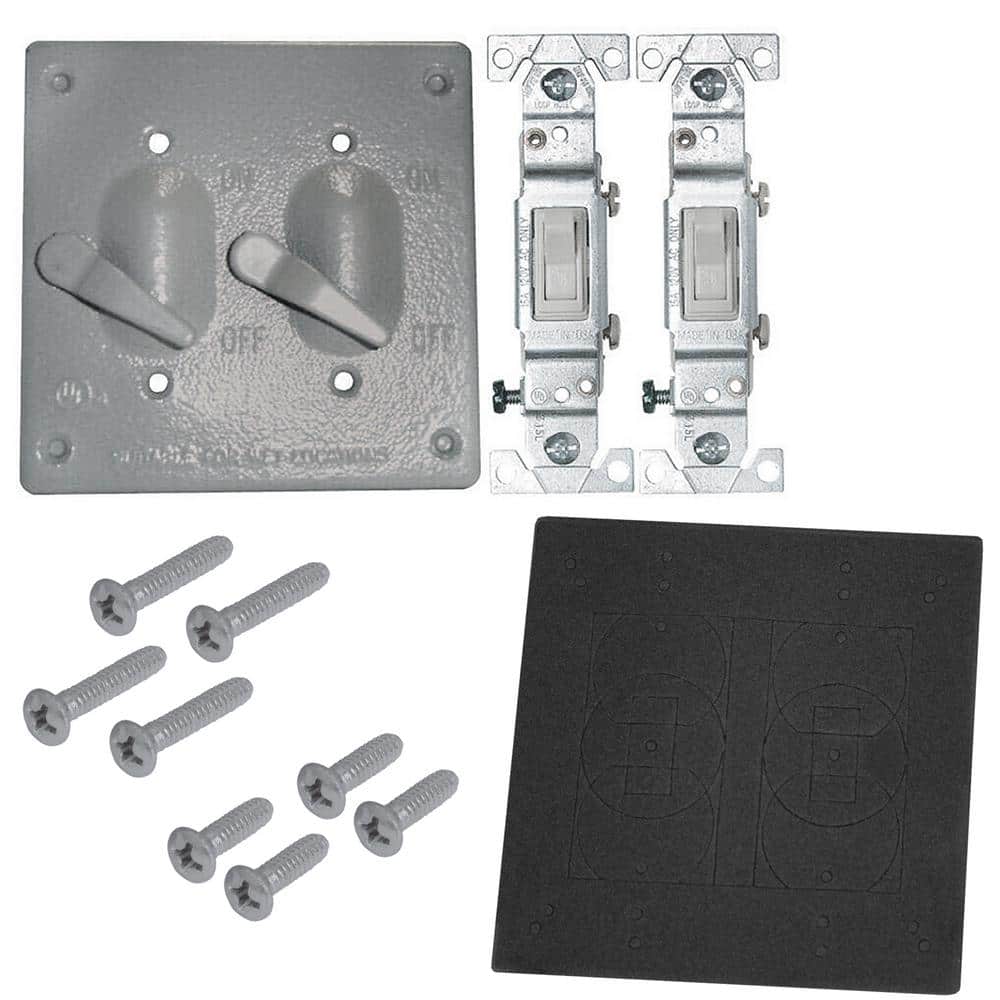2-Gang Metal Weatherproof Single Pole Toggle Switches and Electrical Cover 
