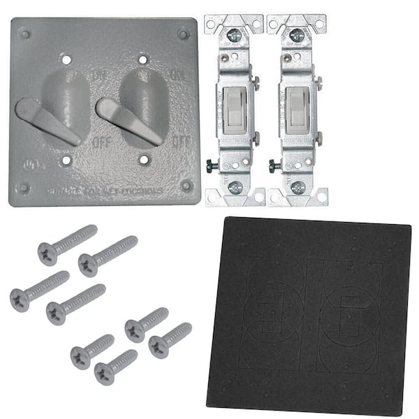 Commercial Electric 2-Gang Metal Weatherproof Single Pole Toggle Switches and Electrical Cover Kit, Gray
