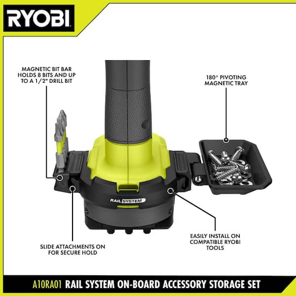 RAIL System Accessory Set (3-Piece) with Base, Magnetic Bit Bar Attach, 180° Magnetic Tray, (2) Screws, (4) Impact Bits