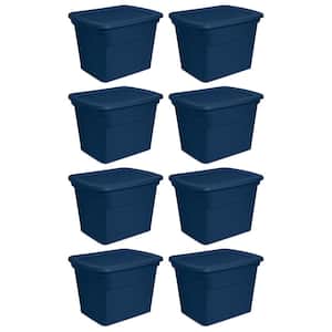 Classic Lidded Stackable 18 gal. Storage Tote Container in Blue (8-Pack)