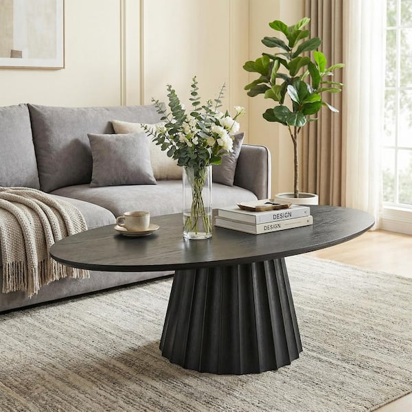 51" Modern Black Oval Wood Coffee Table for Living Room