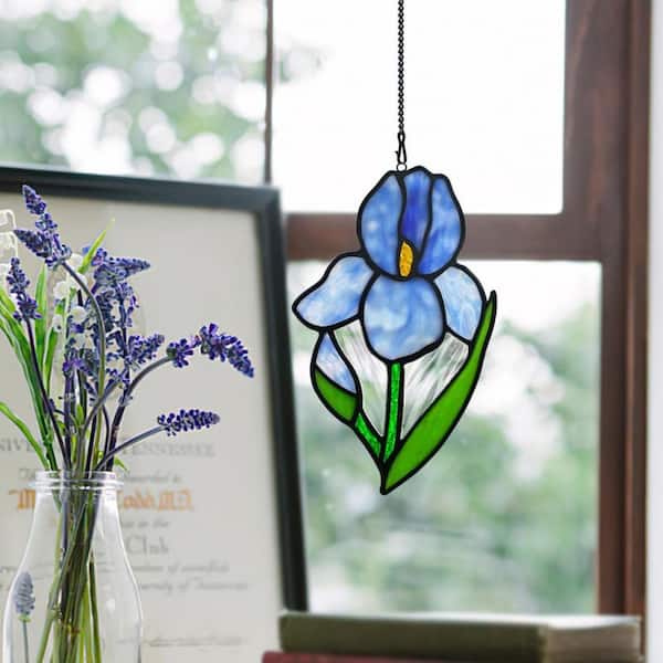 Purple Iris Flower Stained Glass Art Glass Window HDD941JGPD - The
