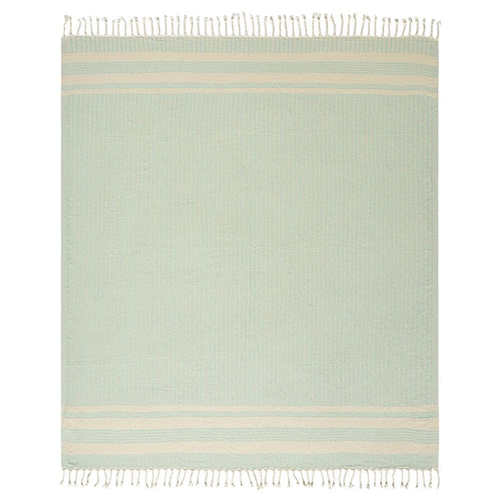Wesley Light Turquoise/White Striped Farmhouse All Natural Turkish Cotton T