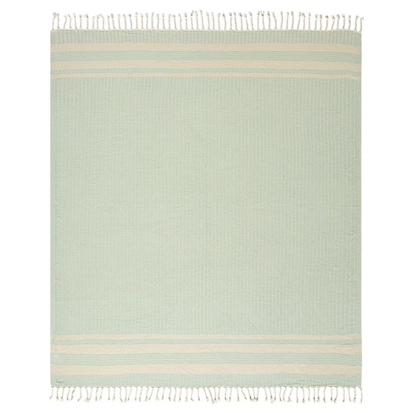 Unbranded Wesley Light Turquoise/White Striped Farmhouse All Natural Turkish Cotton Throw Blanket