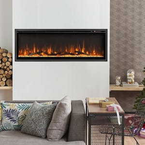 50 in. Wall Mounted Freestanding Metal Electric Fireplace Recessed with Remote Control in Black