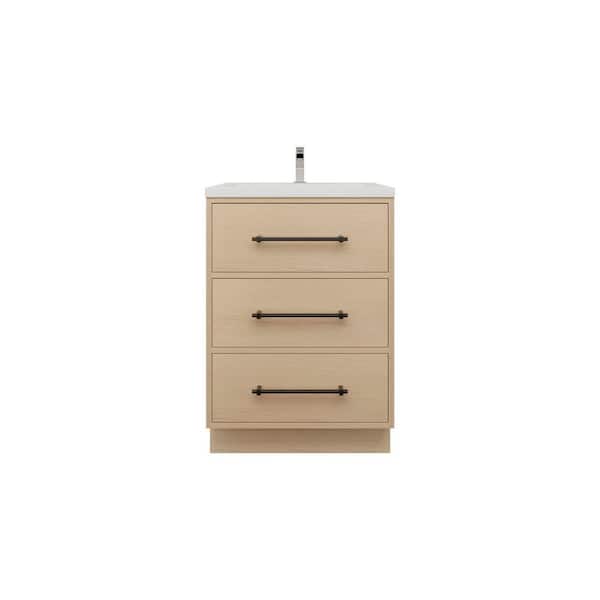 Victoria 24 in. W x 20 in. D x 35 in. H Single Sink Freestanding Bath Vanity in Yellow Oak with White Acrylic Top