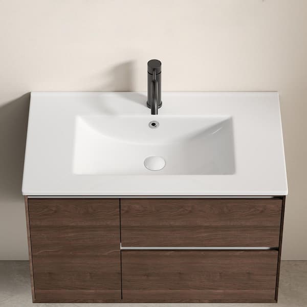 32” Drop-In Ceramic Bathroom Vanity Sink With Overflow – Includes