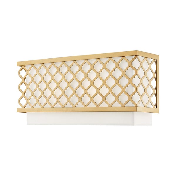 AVIANCE LIGHTING Amalfi 16 in. 2-Light Soft Gold ADA Wall Sconce with Off-White Fabric Shade