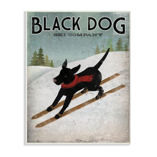 Stupell Industries "Black Dog Ski Company Winter Sports Pet Sign" by Ryan Fowler Unframed Animal Wood Wall Art Print 10 in. x 15 in.