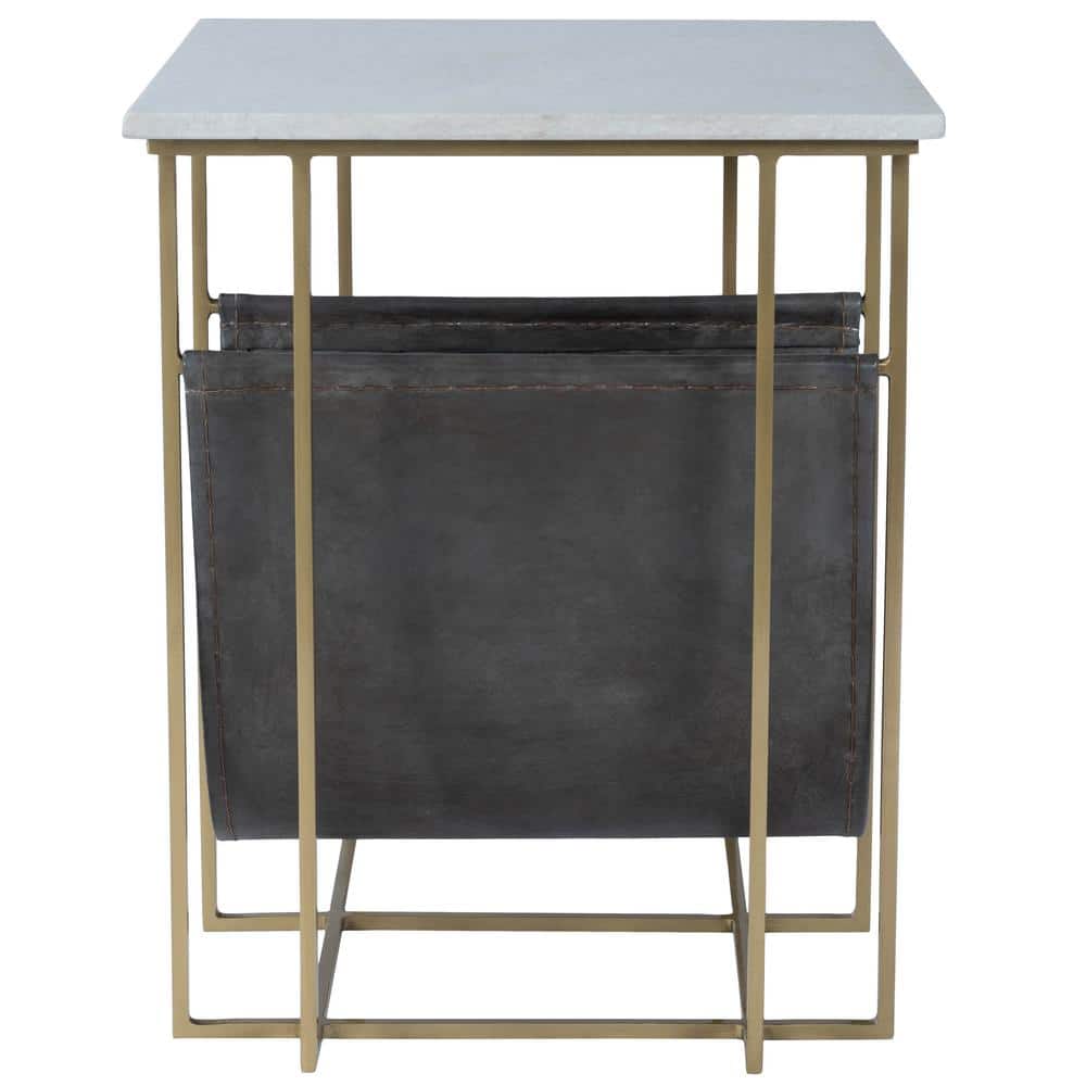 Stephanik White Marble and Leather Magazine Table