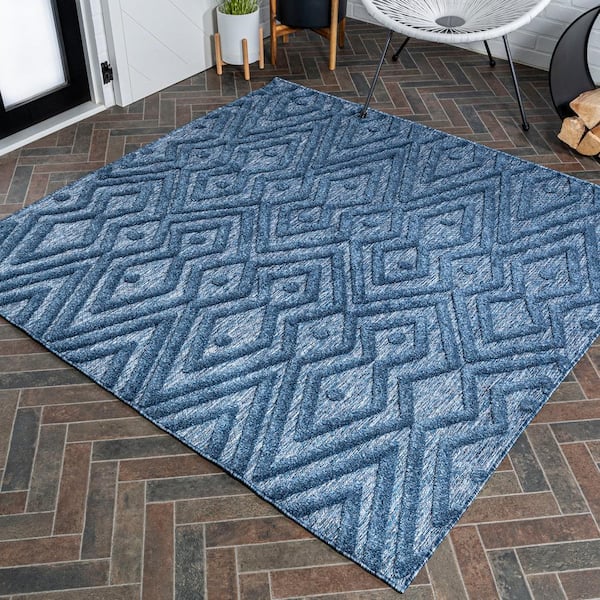 JONATHAN Y Balansat Moroccan Diamond Navy 5 ft. Square Indoor/Outdoor Area Rug
