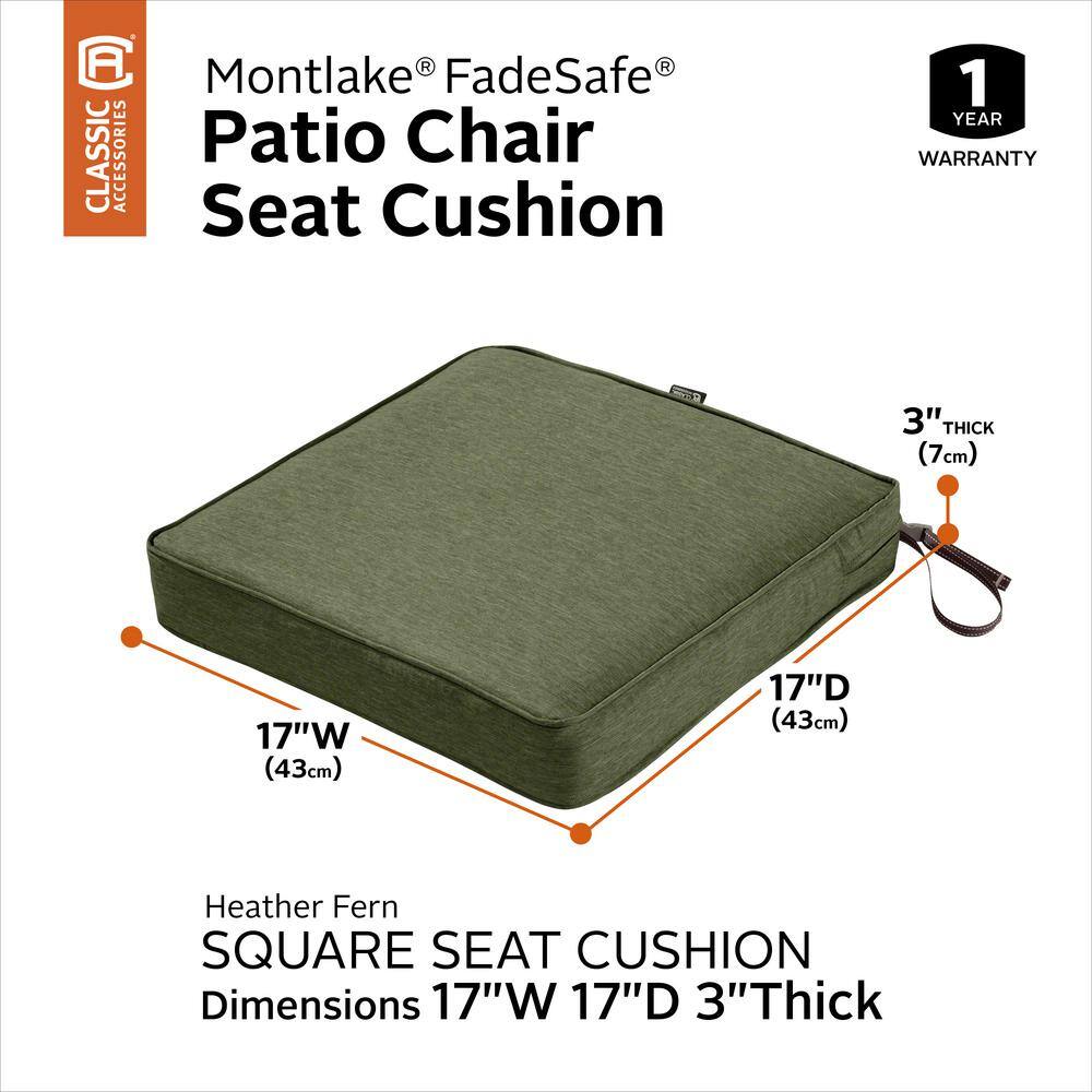 Heather Fern Green Water-Resistant Square Outdoor Seat Cushion