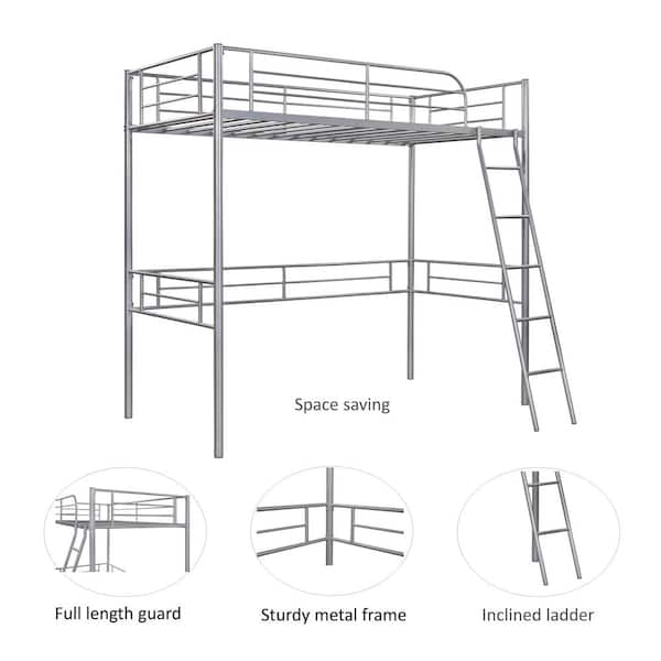 Eer Silver Twin Metal Loft Bed Whti, Ikea Svarta Loft Bed Instructions Pdf