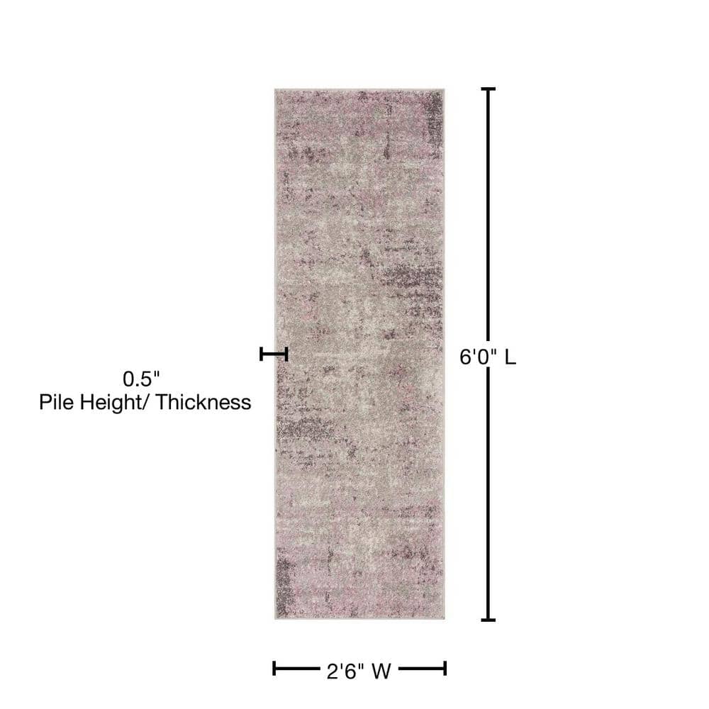 Gray and Purple Synthetic Modern Runner Rug, 2'6" x 6'