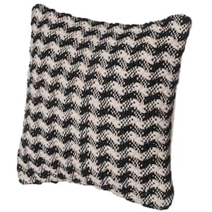 16 in. x 16 in. Black and White Handwoven Cotton Throw Pillow Cover with Small Black and White Chevron Pattern