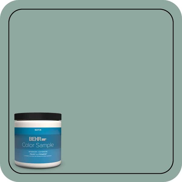 BEHR PREMIUM PLUS 8 oz. #S430-4 Green Meets Blue Satin Enamel Interior/Exterior Paint & Primer Color Sample