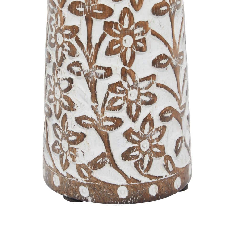 Coastal Charm Mango Wood Carved Pillar Candle Holders, Set of 3
