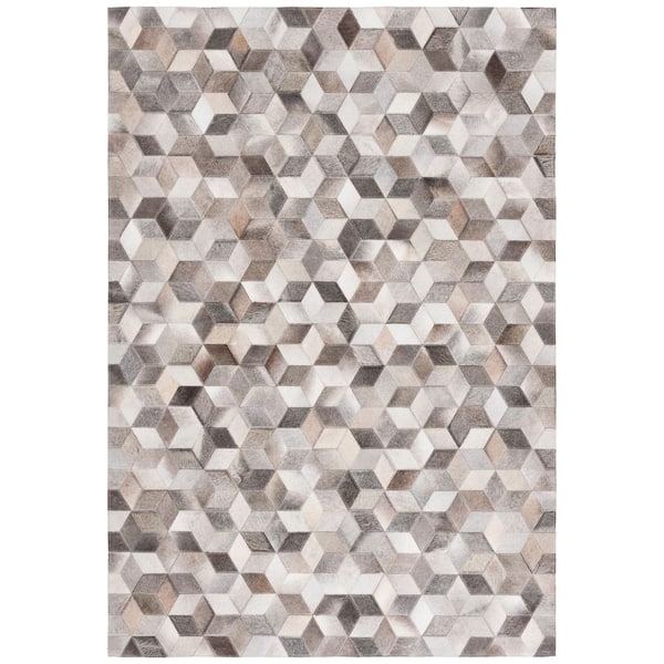 Studio Leather 5 ft. x 8 ft. Gray/Light Brown Hexagon Geometric Area Rug