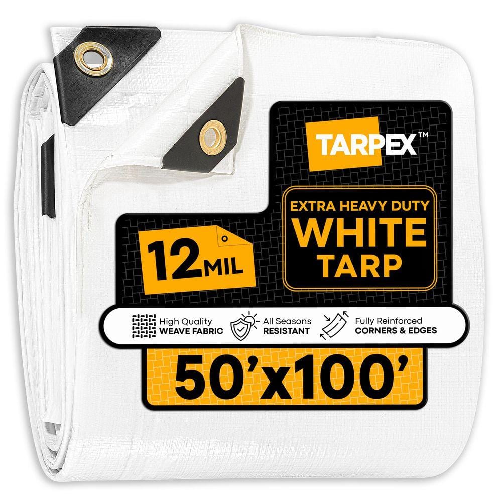 12 Mil Extra Heavy-Duty Polyethylene Tarp 50 ft. x 100 ft. Multi-Purpose White Protective Cover
