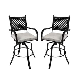 Black Aluminum Outdoor Dining Chair with Beige Cushion Guard (2-Pack)
