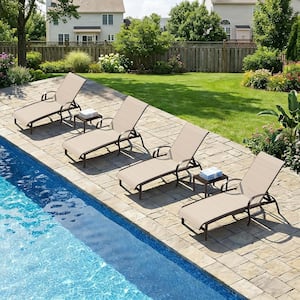 3-Pieces Metal Aluminum Outdoor Chaise Lounge Patio Lounge Chair with Side Table