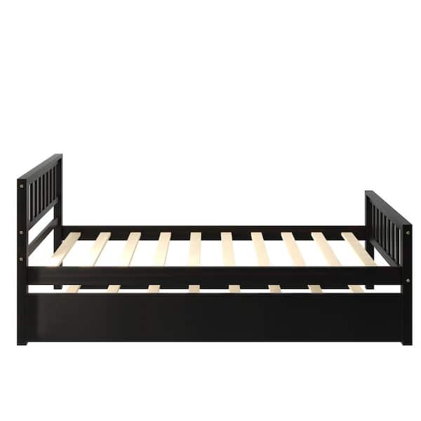 GODEER 79.73 in. W Espresso Twin Wood Frame Platform Bed with Trundle ...
