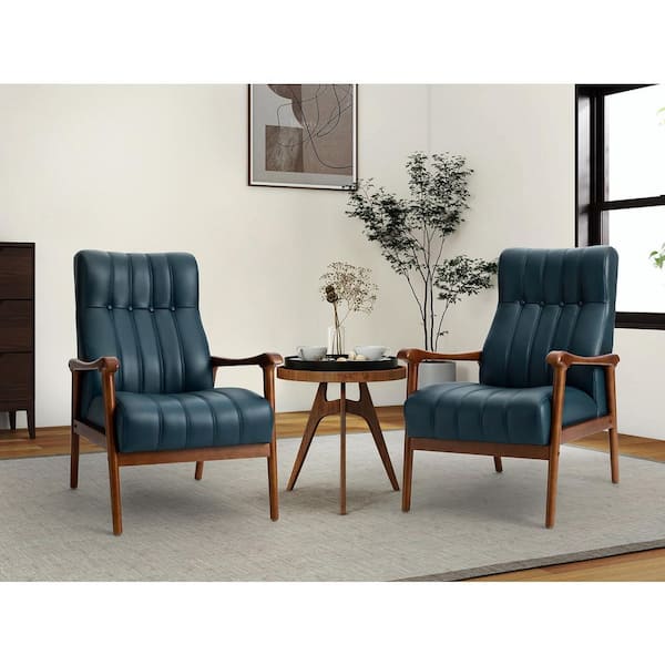JAYDEN CREATION Raffaele Turquoise Vegan Leather Armchair with Solid Wood Legs (Set of 2)