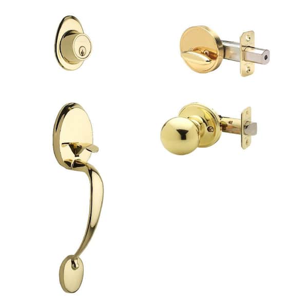 Copper Creek Colonial Polished Brass Door Handleset and Ball Knob Trim