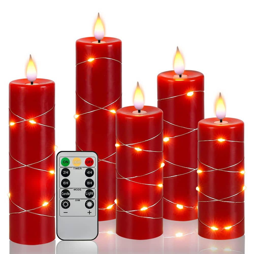 Red Flameless LED Candle with Remote Control and String Lights 4