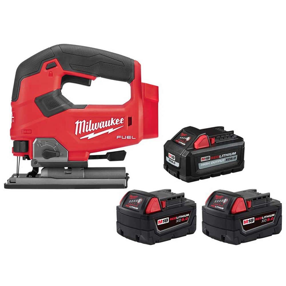 Milwaukee M18 FUEL 18V Lith-Ion Brushless Cordless Jig Saw (Tool-Only) w/M18 (1) High Output 6.0Ah Battery & (2) 5.0Ah Battery