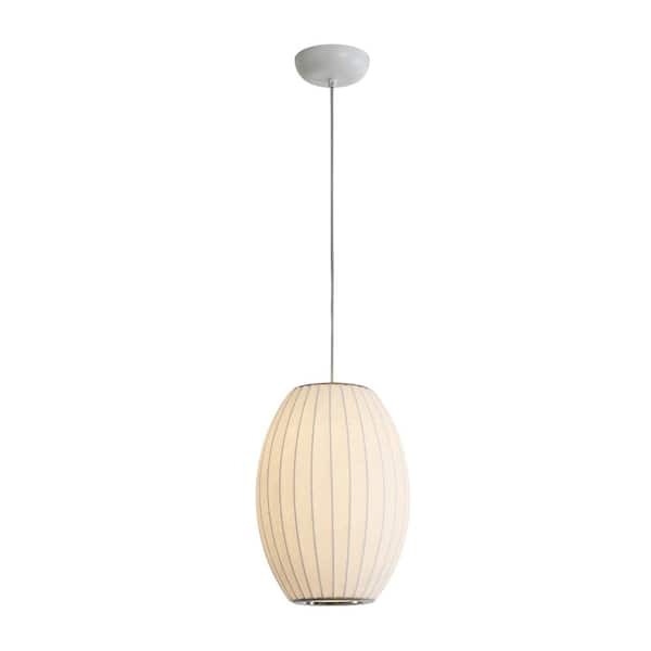 H14" 1-Light White Silk Shade Lantern Pendant Light for Dining Room Foyer Bedroom,E26 Bulb Base