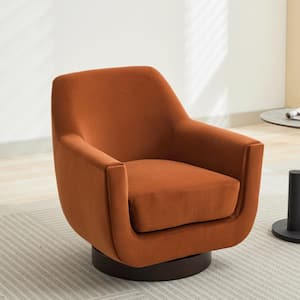 Burnt Orange Velvet Upholstered 360° Swivel Arm Chair, Barrel Chair with U-Shaped Design, No Assembly Required
