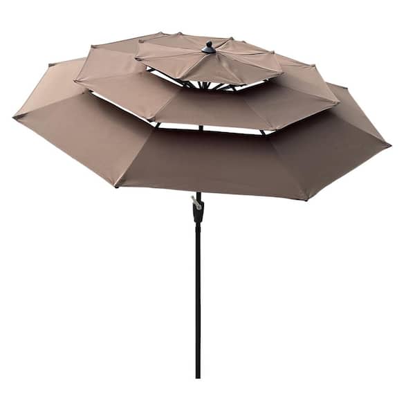 GAWEZA 9 ft. Octagon Steel Market Tilt Patio Umbrella in Chocolate with 3-Tier Vent and Crank for Garden Deck Backyard Poolside