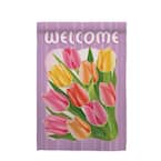 13 in. x 18.5 in. Welcome Tulips Flowers Blossom Petals Nature Floral Spring Vertical Double-Sided Garden Flag